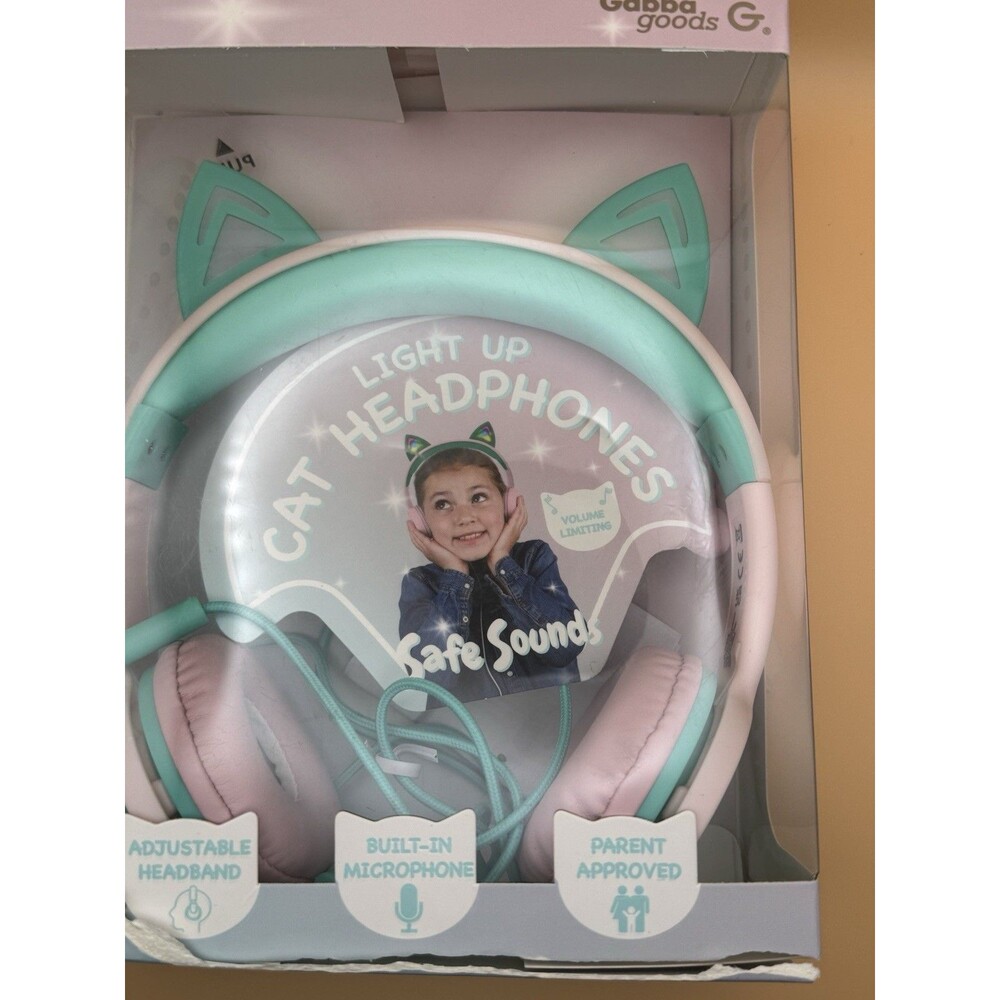 Gabba Goods Light Up Cat Headphones Wired Teal Pink